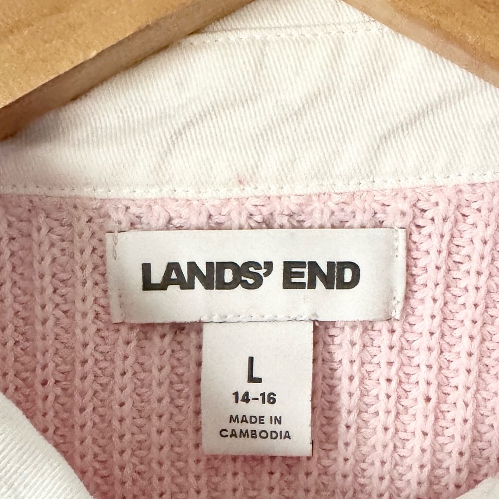 Lands’ End Rugby Stripe Sweater Pink Burgundy Size L - Picture 4 of 7